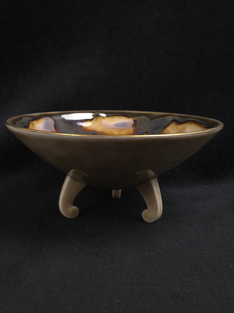 Tharaud (limoges) - Porcelain Tripod Cup With Flamed Glaze (20th Century)-photo-2