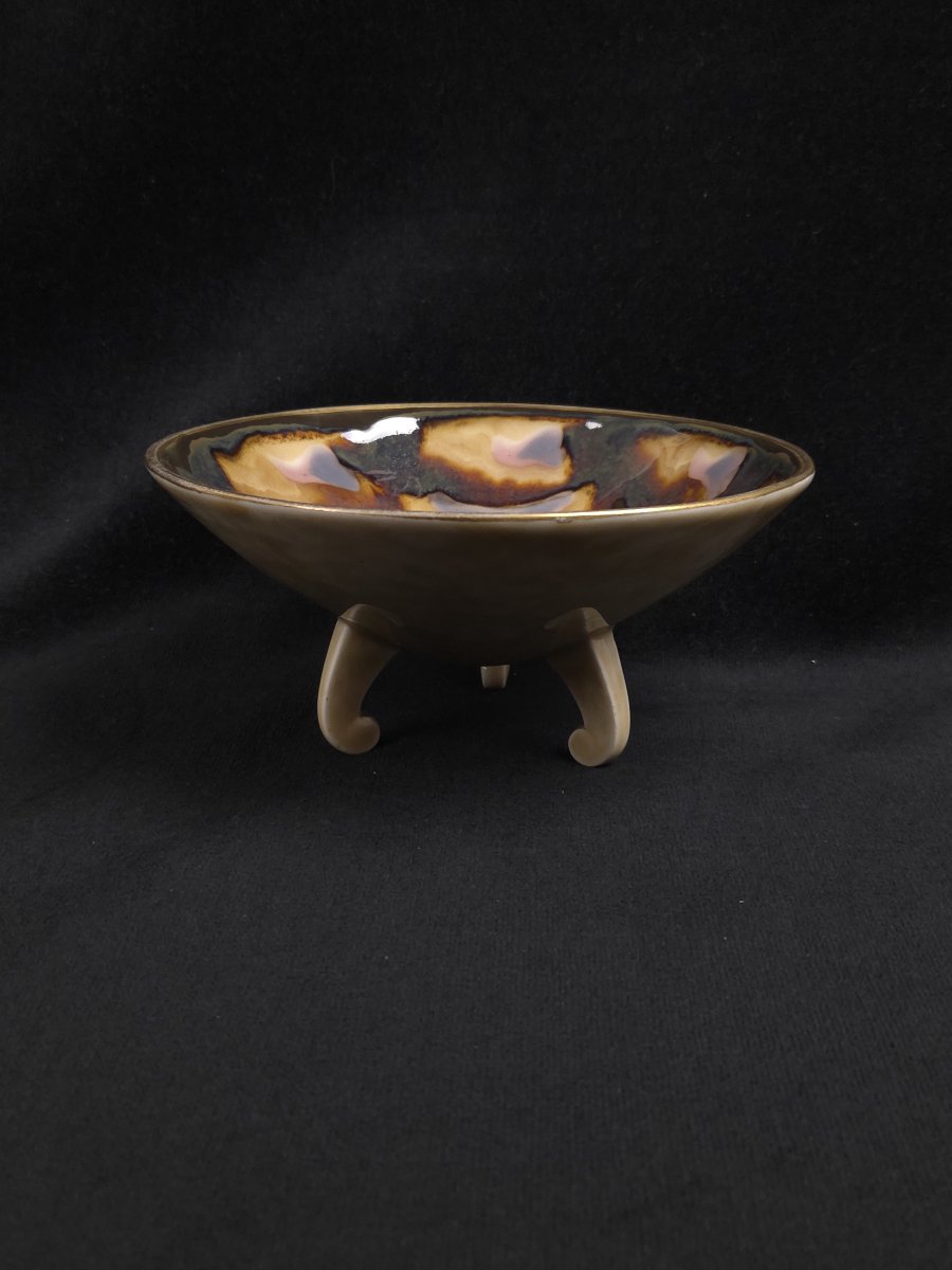 Tharaud (limoges) - Porcelain Tripod Cup With Flamed Glaze (20th Century)-photo-1