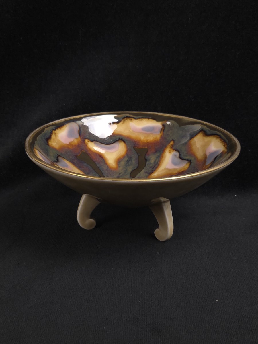 Tharaud (limoges) - Porcelain Tripod Cup With Flamed Glaze (20th Century)