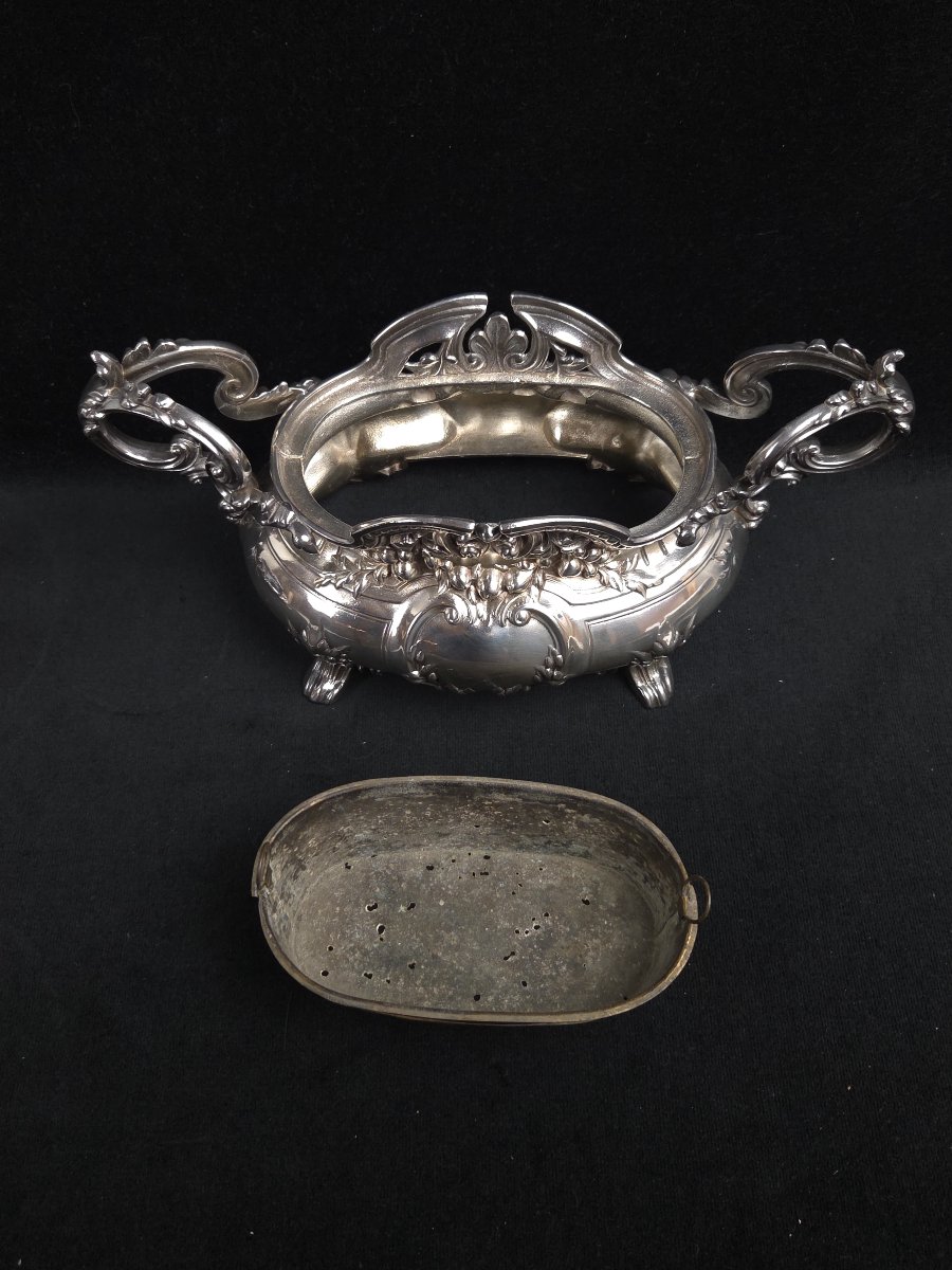 Petite jardinière de table en métal argenté (XIXe siècle)-photo-4