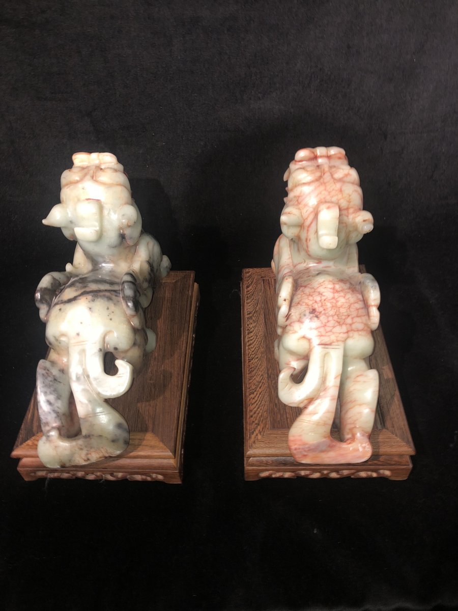 Pair Of Dragons In Alabaster - China - XXth Century-photo-3