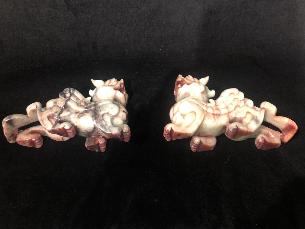 Pair Of Dragons In Alabaster - China - XXth Century-photo-4