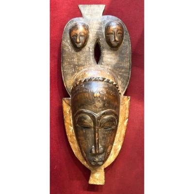 Large Baoulé Frontal Mask In Exotic Wood, Ivory Coast, Twentieth-photo-2