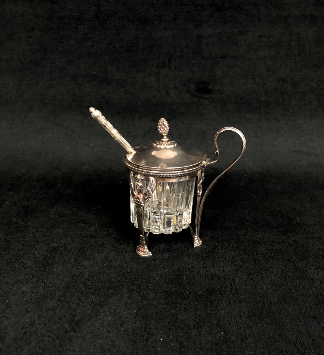 Mustard Pot In Glass And Silver 2nd Rooster From The 19th Century-photo-3