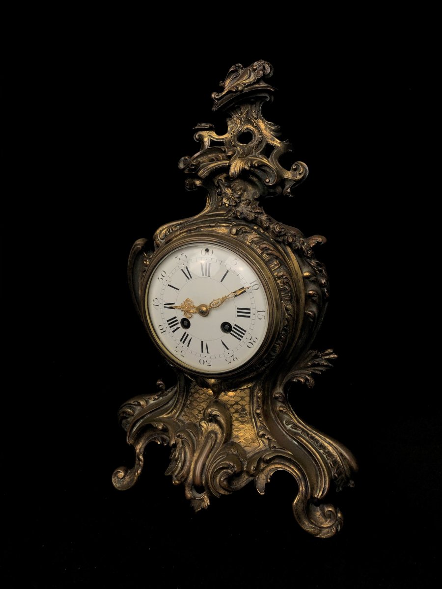 Rocailleux Cartel Louis XV Style In Functional Bronze-photo-2