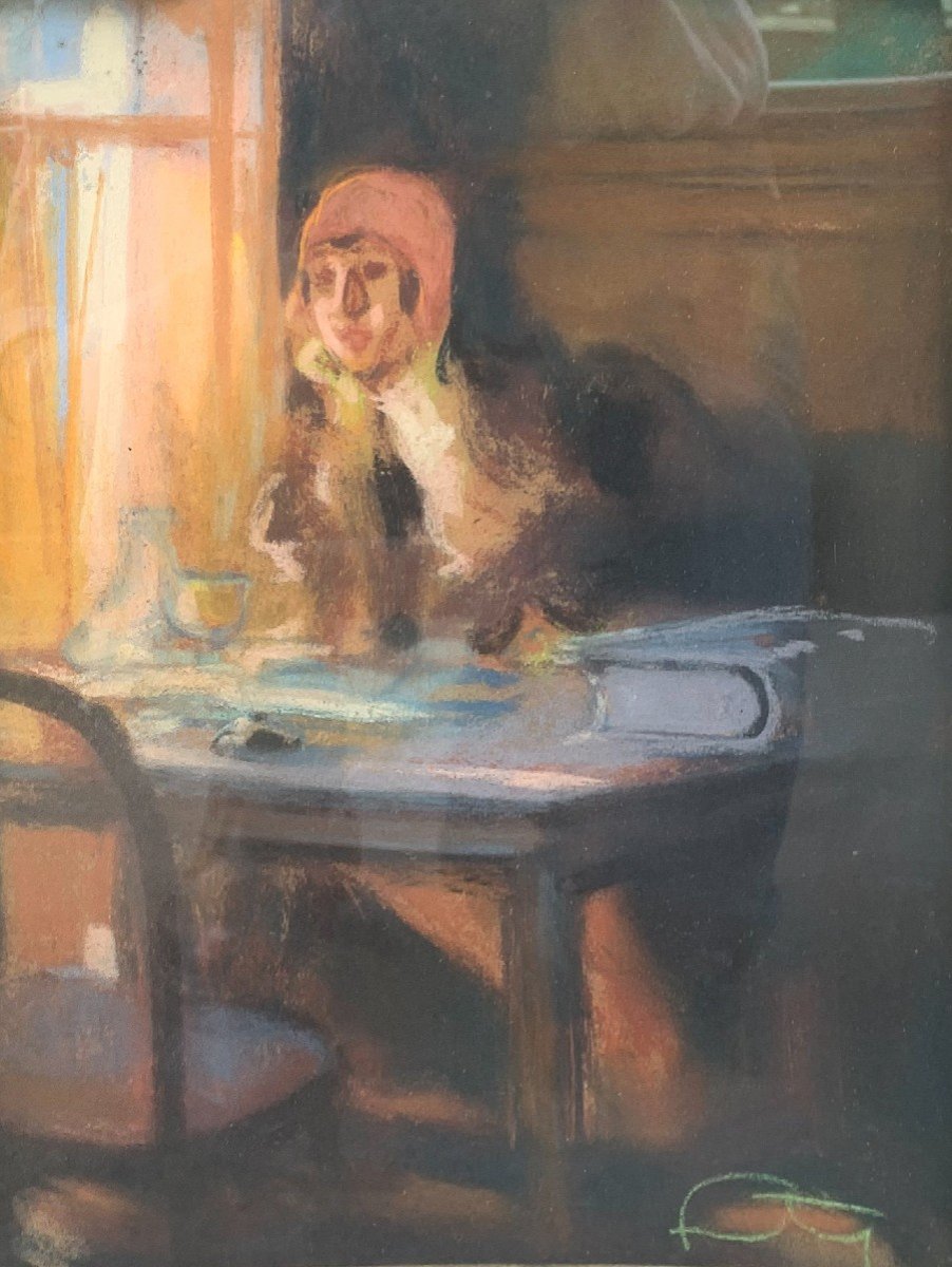 Louis Fortuney (1875-1951) - Femme Assise - Pastel