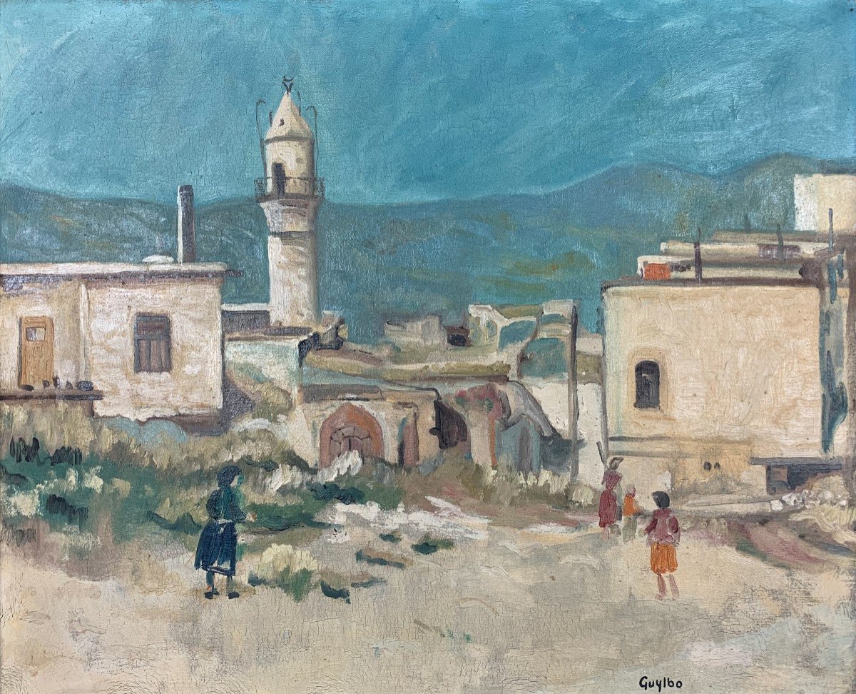 Huile Sur Toile - Vue Minaret Safed Israël - Guillaume Lebovits Dit Guylbo (1897 - ?)