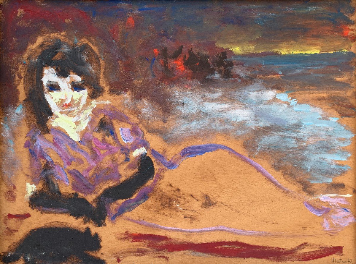 Femme En Bord De Mer - Huile Sur Bois - IL TARTARO - 1972