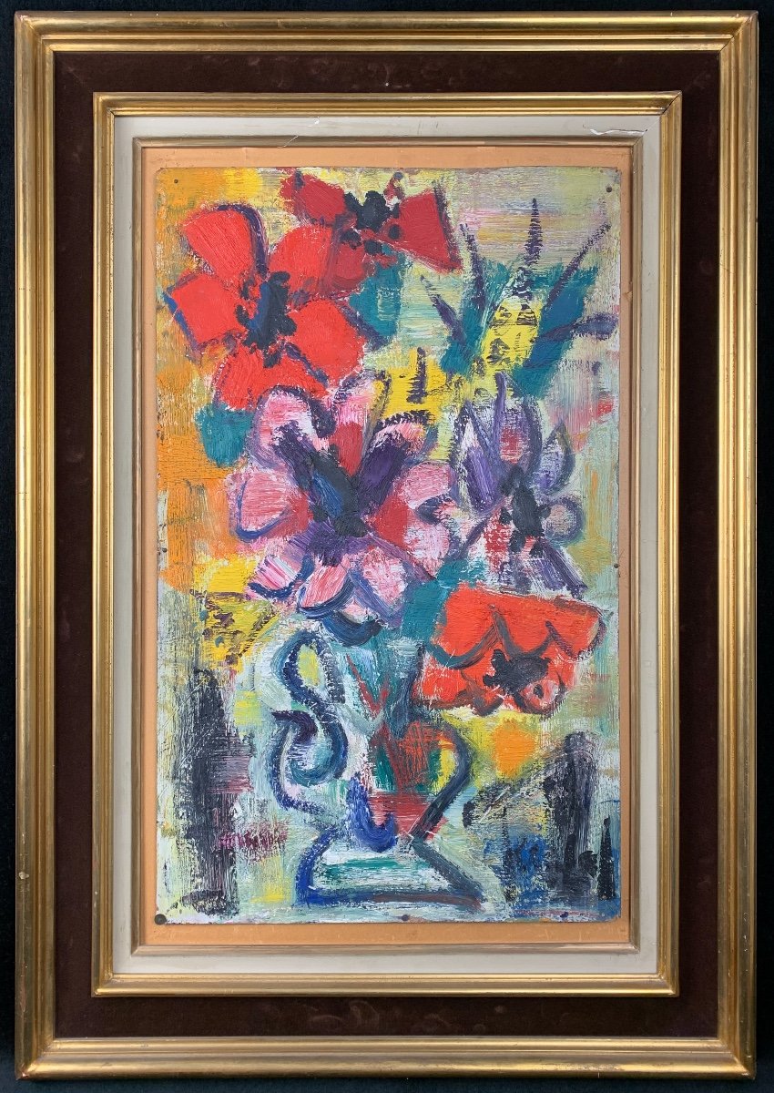 Gen Paul (1895-1975) - Huile Sur Panneau - Fleurs -photo-2
