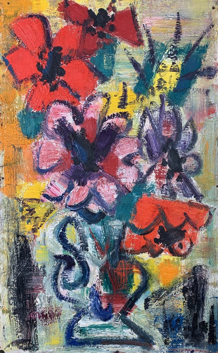 Gen Paul (1895-1975) - Huile Sur Panneau - Fleurs 