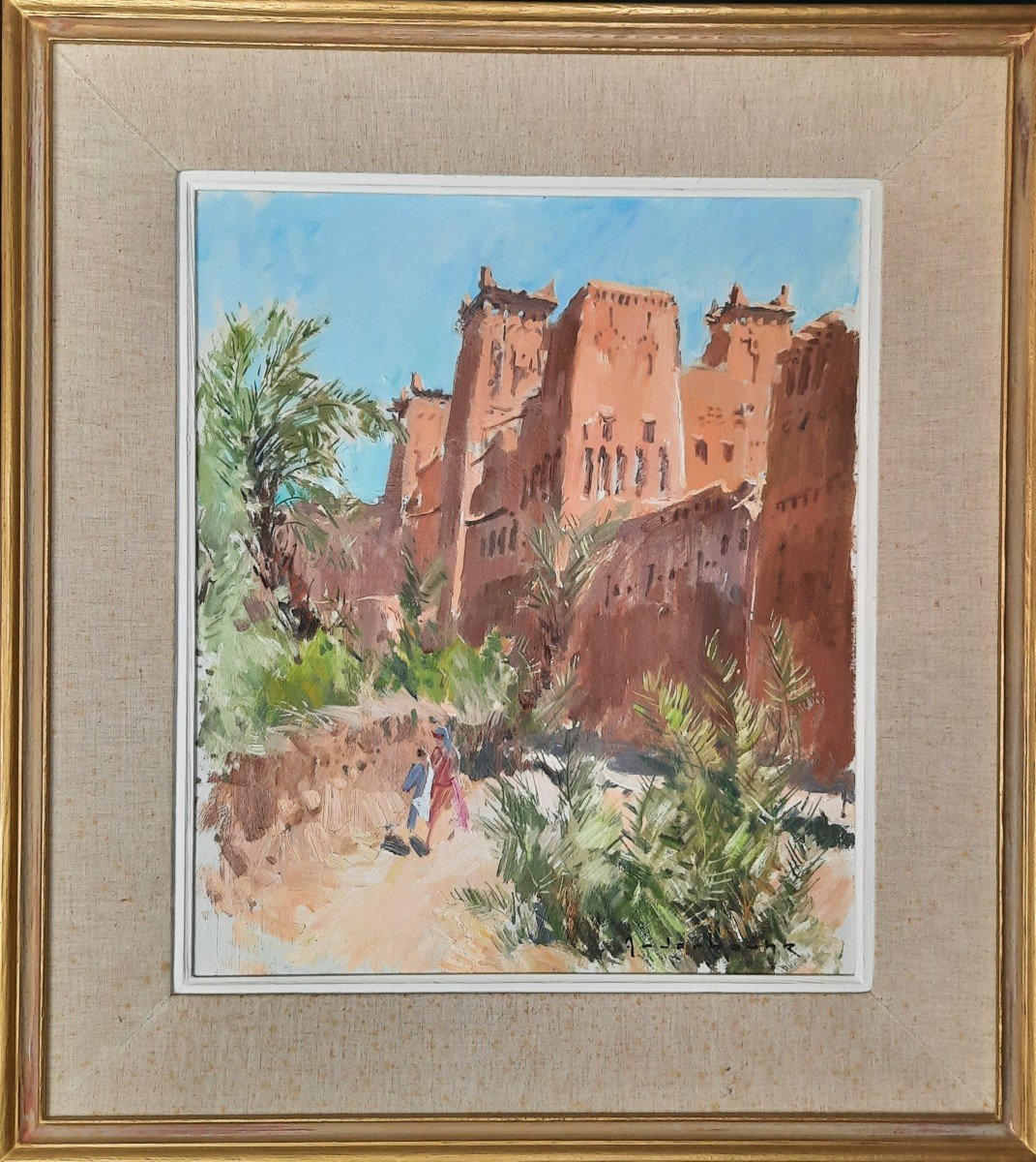 Huile sur toile "La Kasbah à Skoura" de Paul-Jean ANDERBOUHR  (1909 - 2006)-photo-2