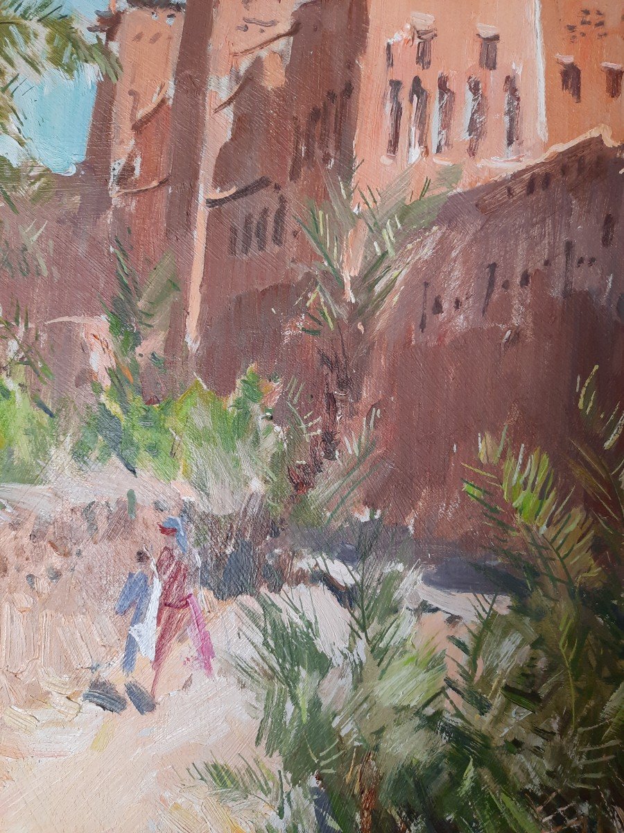 Huile sur toile "La Kasbah à Skoura" de Paul-Jean ANDERBOUHR  (1909 - 2006)-photo-3