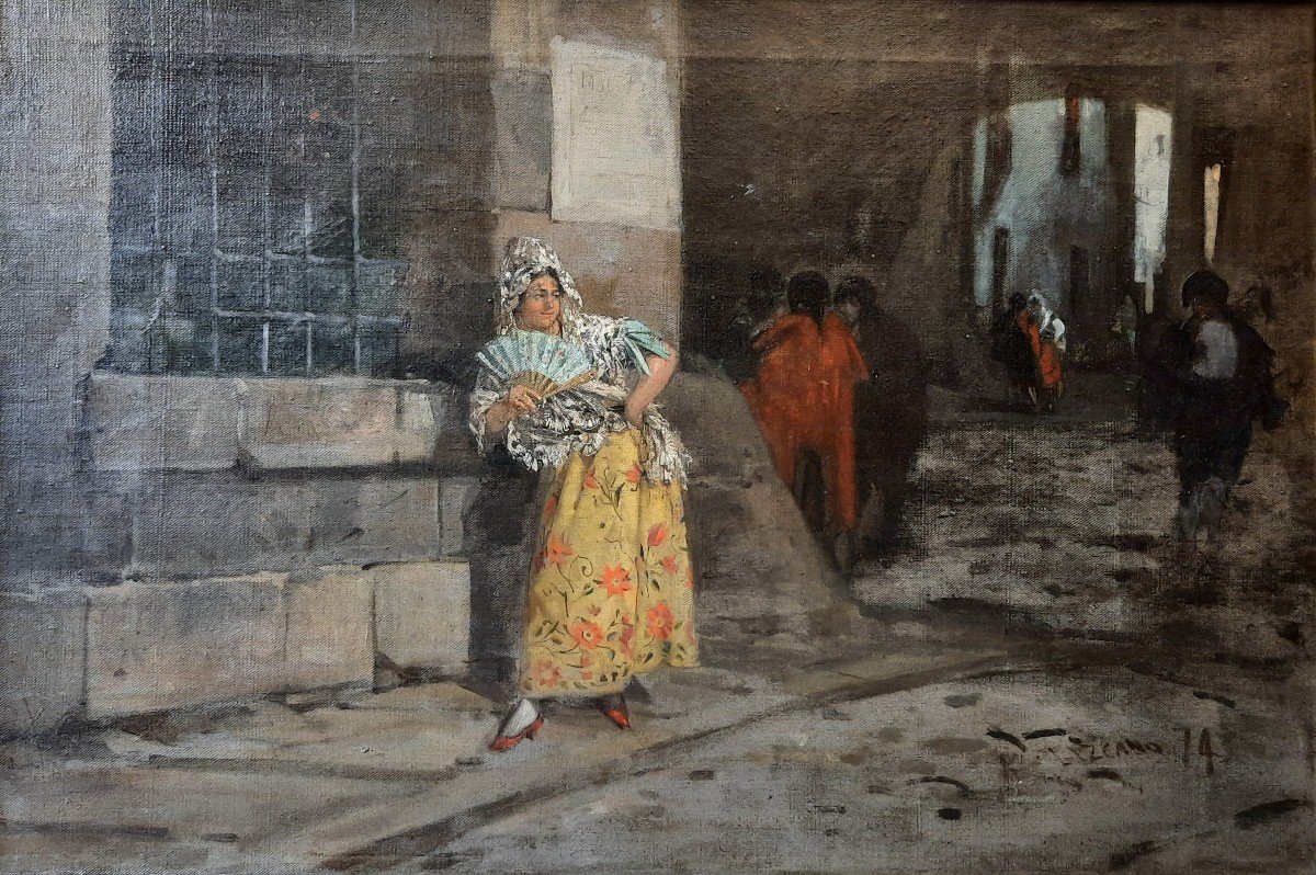 Huile sur toile, "La Gitane" de Ángel LIZCANO (1846-1929)