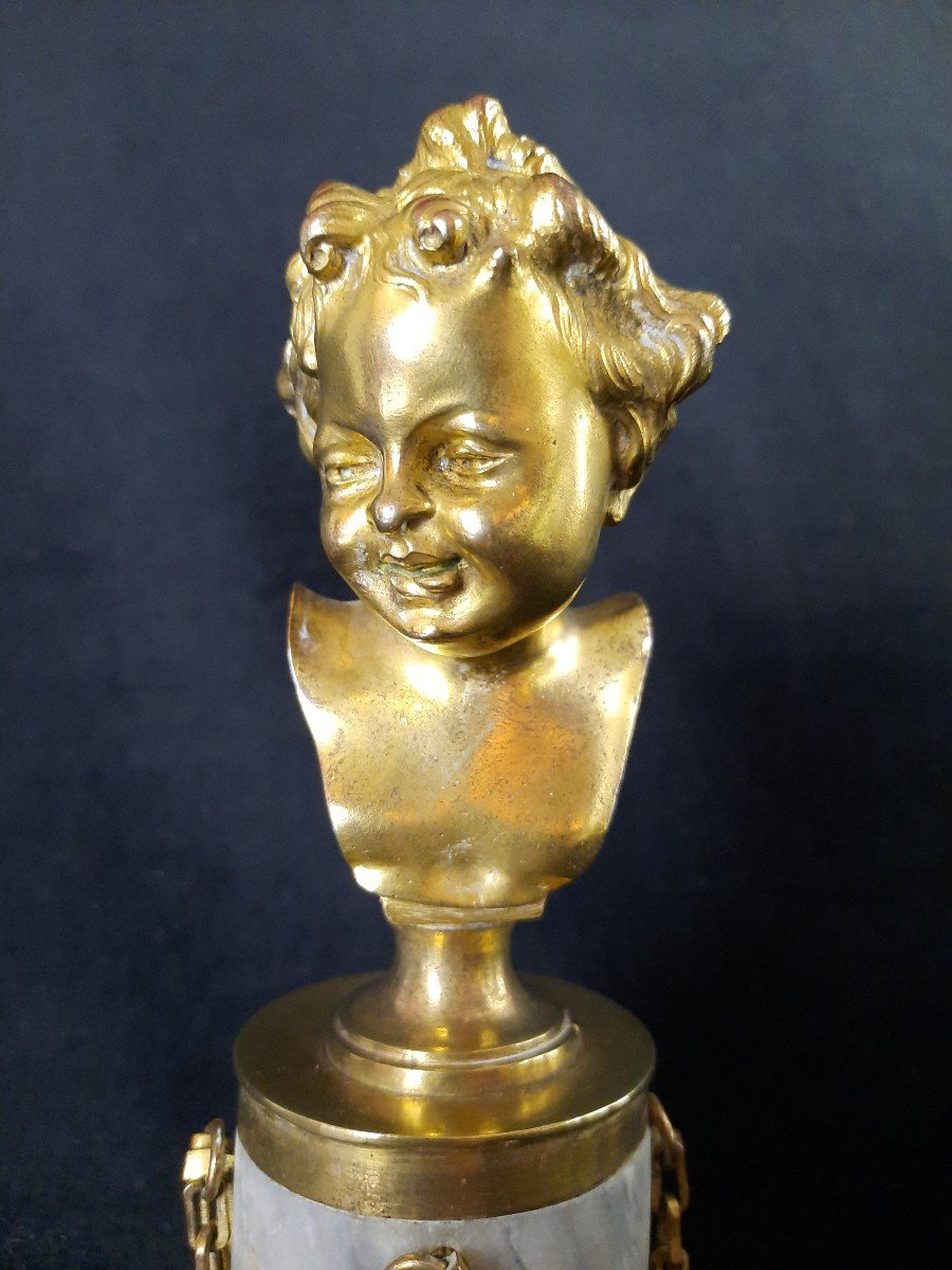 Bronze And Marble Child Bust-photo-4