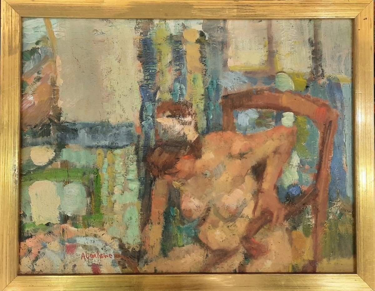 Huile Sur Panneau - Femme Nue Sur Un Si&egrave;ge - De Ren&eacute; Aberlenc-photo-3