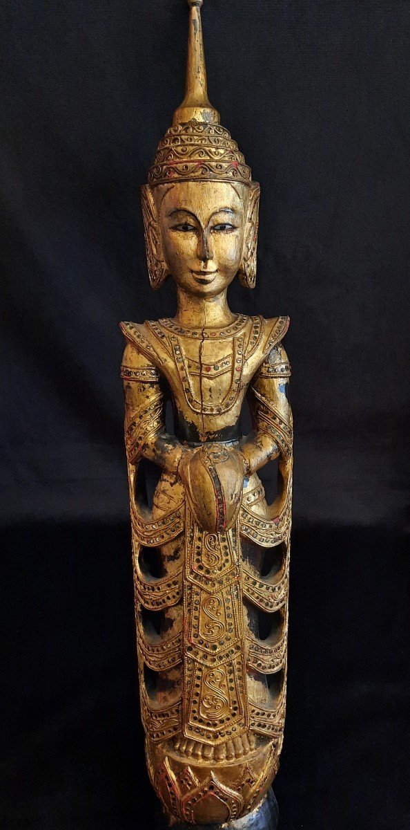 Sculpture En Bois Divinité Asiatique / Hindoue - XXe Siècle