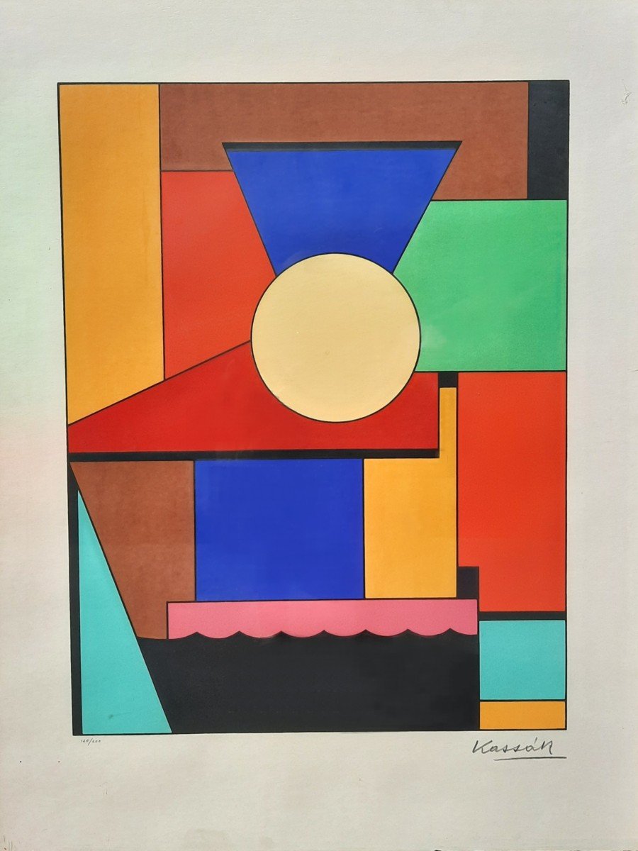Lithograph - Colored Composition - By Lajos Kassák (1887 - 1967)