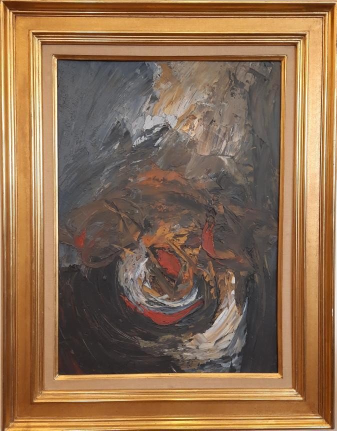 Oil On Panel - Red Composition - Stacha Halpern (1919 - 1969)