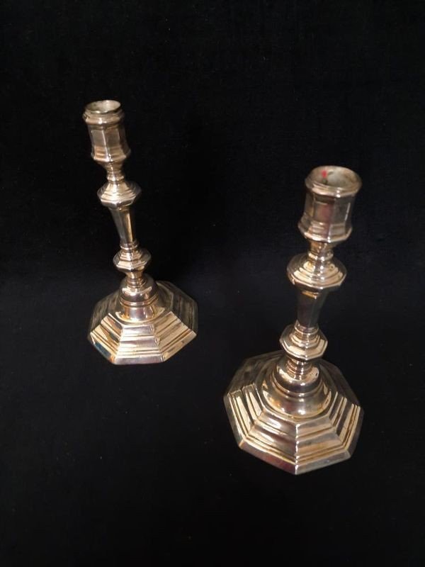 Pair Of Candlesticks In Silver Bronze - Eighteenth Century-photo-1