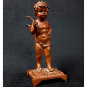 Bronze Sculpture - Child In The Hood - XIXth Century