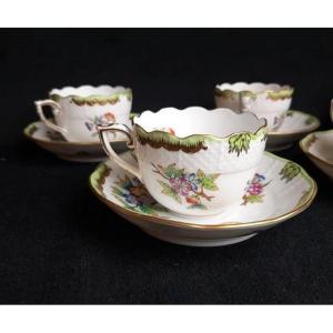 Set Of Five Herend Porcelain Cups - Butterflies And Flowers Decor (20th Century)