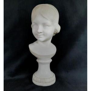 Bust Of A Young Girl In Marble By C. Giromella (19th Century)