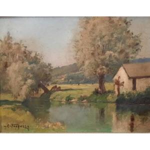 Robert Henri Fouques (1892 - 1956) - Huile Sur Panneau - Les Saules 