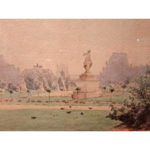 Emile Laborne (1837-1913) - Aquarelle Des Tuileries