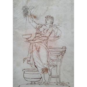 Drawing On Paper - Bacchante With A Bunch Of Grapes (18th Century)