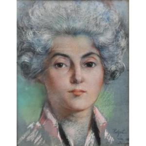 Gustave Poetzsch (1870-1950) - Pastel d'Un Portrait De Femme 