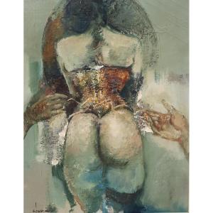 Michel Chemin (1945) - Huile Sur Toile Buste Féminin 