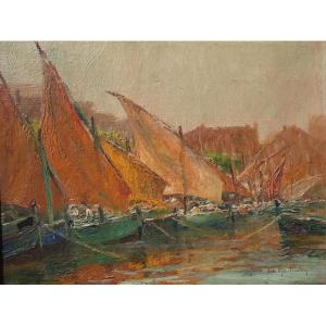 François Richard De Montholon (1856-1940) Huile Sur Toile Représentant Des Bateaux 