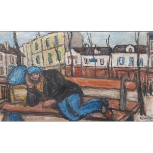 Henri Boulage (1899- Après 1940) Huile Sur Toile De La Place Du Tertre 