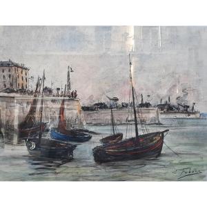 Edouard Febvre  (1885-1967)  - Dessin Sur Papier - Port 