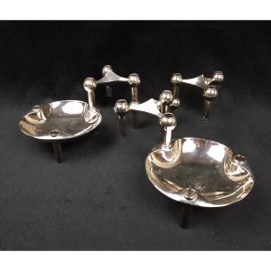 Silver Metal Candle Holders And Centers By Fritz Nagel, 1960s