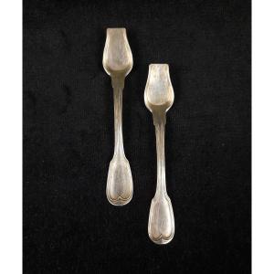 Pair Of Saleron Spoons In Solid Silver (19th Century)