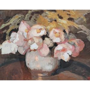 Gouache On Paper - Still Life Of Flowers (20th Century)