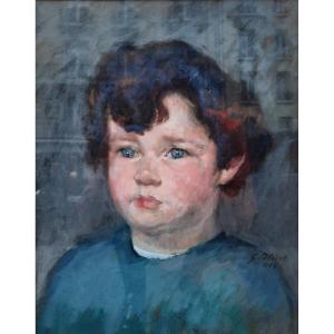 Gouache sur papier - Portrait d'enfant - Gabriel-Charles Blétel (XXe siècle)