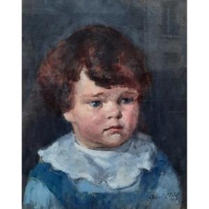 Gouache sur papier - Portrait d'enfant - Gabriel-Charles Blétel (XXe siècle)