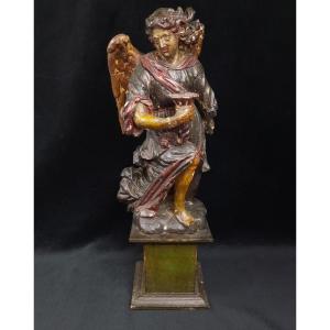 Adoring Angel Wooden Sculpture (19th Century)