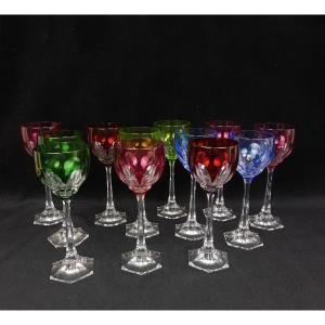 Series Of 12 Colorful Bohemian Crystal Glasses