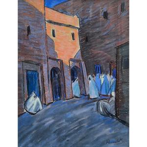 Ronan Loth (1893-1959) - Pastel Sur Papier - Rue Marocaine 