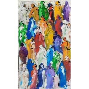 Fanak (1958) - Huile Sur Toile - La Foule 