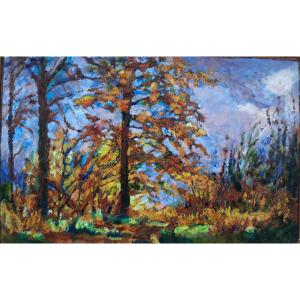 Marc Gimat (1879-1969) - Huile Sur émail - Paysage d'automne