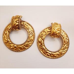 Chanel -  Boucles d'oreilles à clip vintage créoles texturés