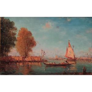 Léopold Ziller  (1913‑2003) - Huile sur toile - Venise 