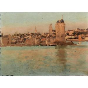 Louis Étienne TIMMERMANS (1846-1910) - Huile sur carton - Vue d'un port 