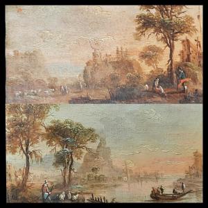 Pair Of Oils On Wood - Landscapes - 19th Century