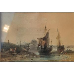Hippolyte Garneray (1787–1858) - Watercolor On Paper - Marine View