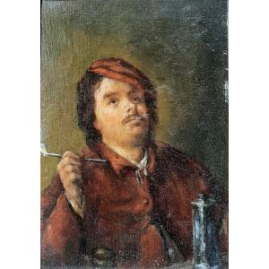 Oil On Wood - The Pipe Smoker - After Adriaen Van Ostade (19th Century)